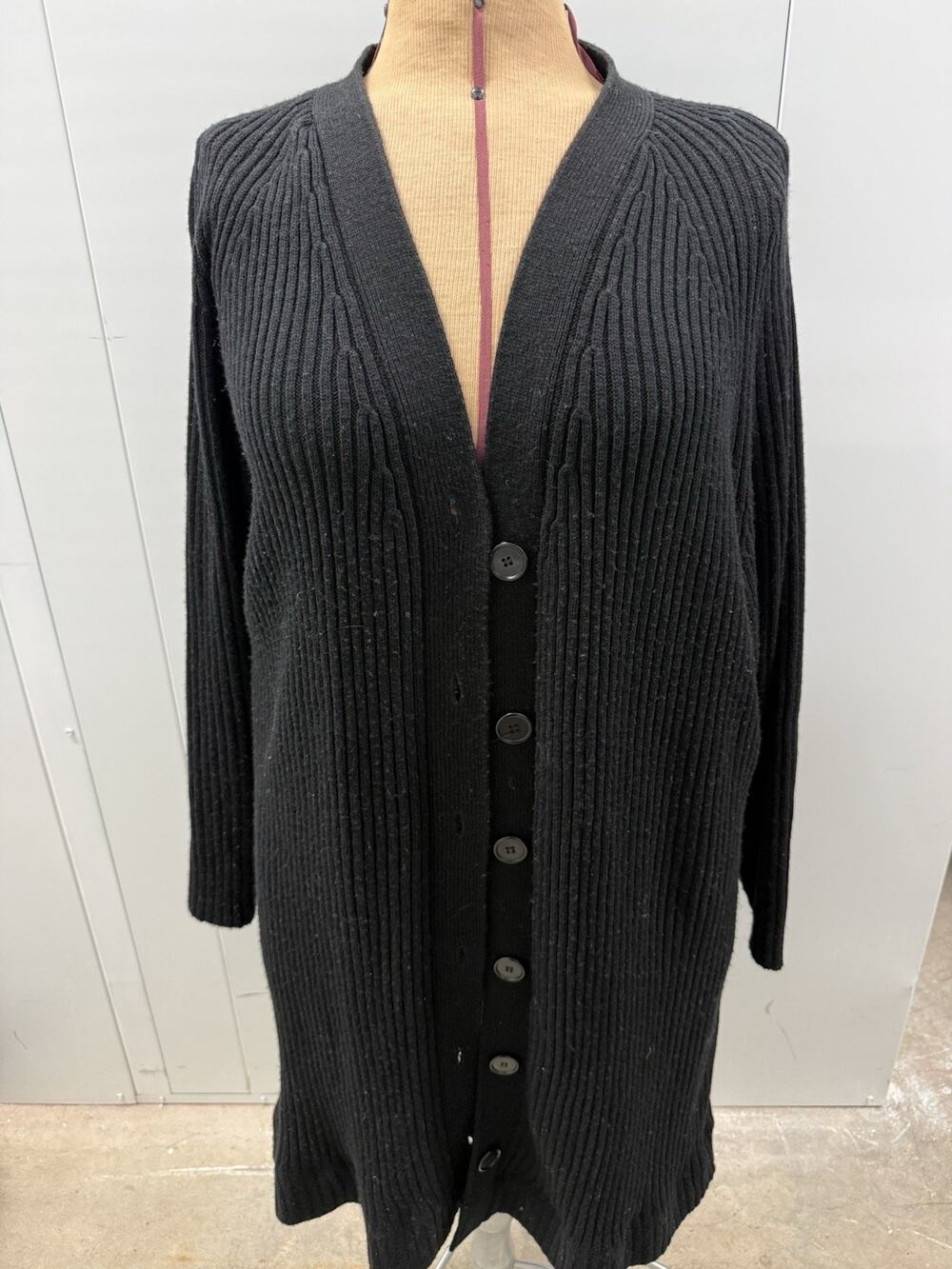 Knit Cardigan Button Long Sleeve Womens Ladies Size Large Black Sweater
